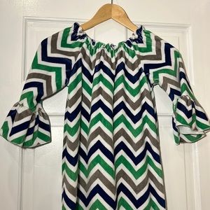 Lolly Wolly Doodle Blue Green White Gray Chevron Dress Size 10